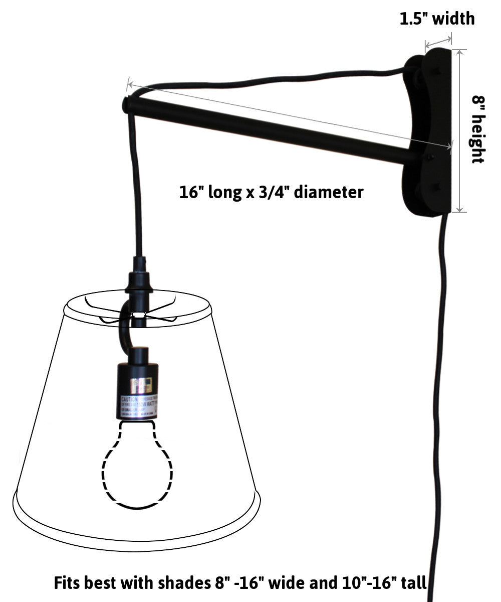 MAST Plug-In Wall Mount Pendant, 1 Light Black Cord/Arm, Shallow Drum Textured Oatmeal Shade 10x12x8